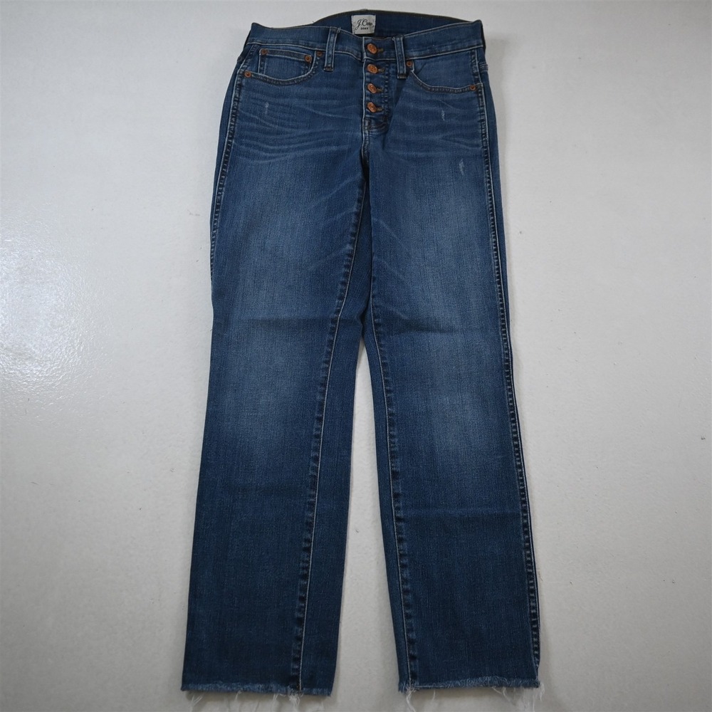 J.Crew 26 Vintage Straight Button Fly Raw Hem Medium Stretch Denim‎ Womens Jeans